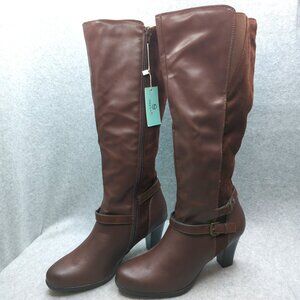 mysoft Brown Knee High Boots Wide Calf Chunky Heel with Zipper Women Size 8.5